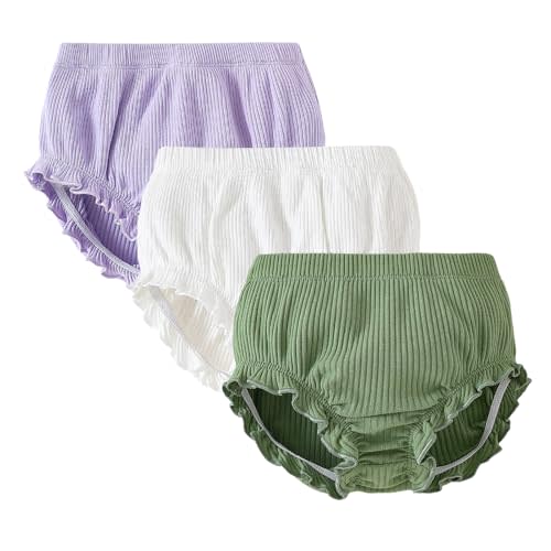 SOBOWO 3-Pack Bloomers for Baby Girls Diaper Covers Ribbed Ruffle Solid Triangle Baby Girl Shorts Summer Toddler Underwear