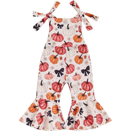 Toddler Baby Girl Bell Bottoms Romper Floral/Butterfly Overalls Suspender Flare Pants One Piece Strap Jumpsuit