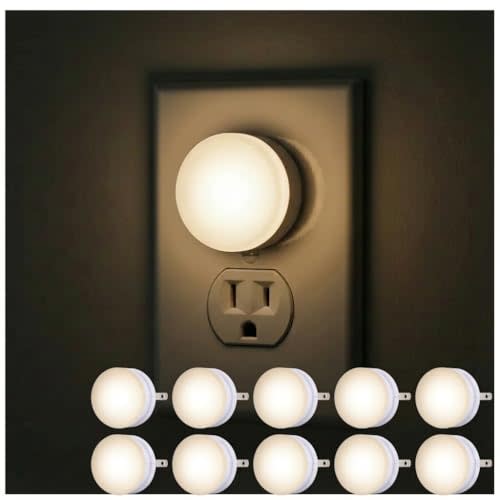 Lights By Night Plug in Night Light with Dusk to Dawn Sensor, 10 Pack | Warm White 3000K Light, Night Lights Plug Into Wall for Bedroom, Bathroom, and Nursery, UL Certified, Energy Efficient