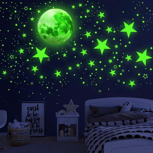 1086Pcs Glow in The Dark Stars, Glow in The Dark Moon for Ceiling Planets Space Wall Stickers Solar System Galaxy Wall Decals for Boys Bedroom Living Room Decoration (Green)