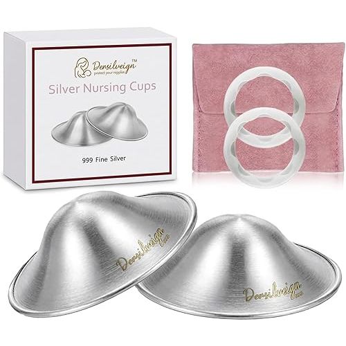 999 Original Silver Nursing Cups, Silver Nipple Cover with Silicone Protect Rings for Breastfeeding Essential, Silver Nipple Shield for Nursing Newborn, Metal Nipple Shields, X-Large