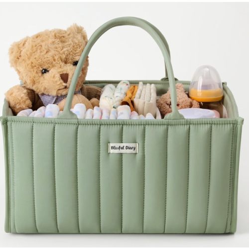 Blissful Diary Baby Diaper Caddy Organizer, Stylish Storage Basket for Newborn Essentials and Diaper Station, Gift for Baby Shower and Registry Must-Have, Sage Green