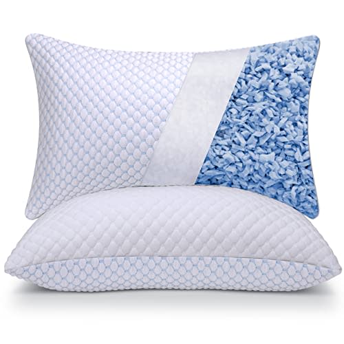 OSBED Cooling Shredded Memory Foam Pillow Standard Size - Adjustable Loft with Gel Beads & Breathable Tencel Cover for Night Sweats Relief(CertiPUR-US & Hypoallergenic & Machine Washable)