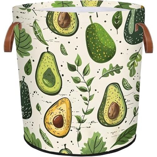 Avocado Laundry Basket Hamper, Foldable Large Clothes Storage Organizer Basket with Handles for Laundry, Bedroom, Living Room