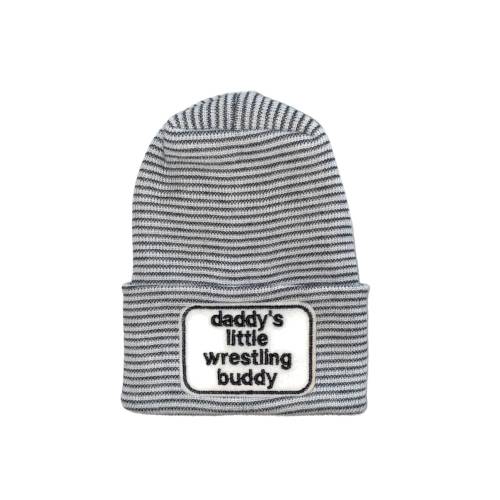 Newborn Hat daddy's (or anyone else) little Wrestling buddy and OPTIONal Mittens YOU CHOOSE word COLOR  1st Keepsake,  Surprise Dad!