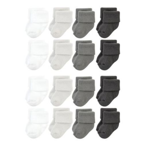 Hudson Baby Cotton Rich Baby Terry Socks 16-Pack, Solid Gray White, 0-6 Months