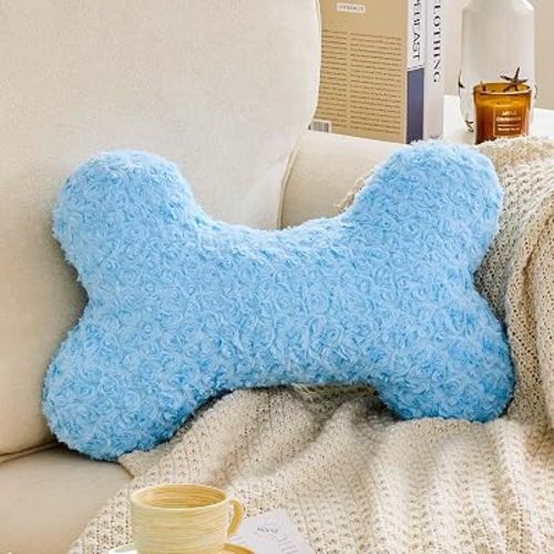 Bone Pillow Cute Bone Shaped Decorative Throw Pillows Aesthetic Home Decor Pillow Pet Pillow Plush Cushion for Bed (Blue, 15 Inch)