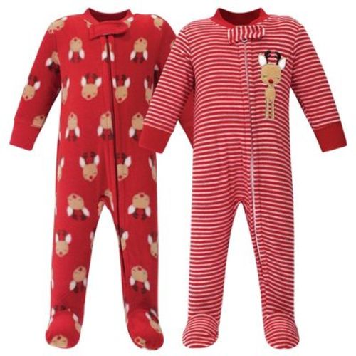 Hudson Baby Baby Fleece Zipper Sleep and Play 2pk, Red Reindeer, 0-3M