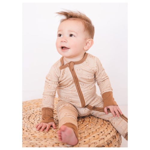 Smiley Face Bamboo Baby Pajamas | Zipper Romper - Newborn - Harp Angel Boutique