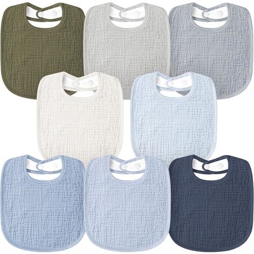 Susurration Muslin Baby Bibs 8 Pack Bandana Drool Bibs, Soft Square Adjustable Baby Drooling Bibs for Unisex Girls & Boys