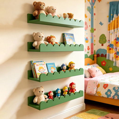 Scalloped Shelves for Nursery, 4-Pack Floating Shelves for Wall Solid Pine Wood Shelves for Storage, Book, Room Decor | Wayfair