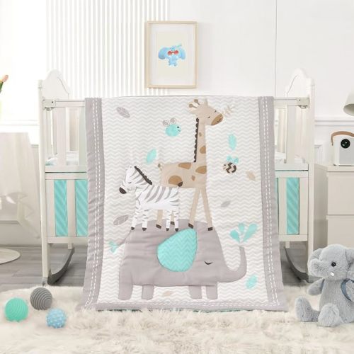 Elephant Crib Bedding Set Gray, Premium 3-Piece Baby Bedding Set Elephant, Safari Newborn& Infant Nursery Bedding Set for Baby Boy, Gray