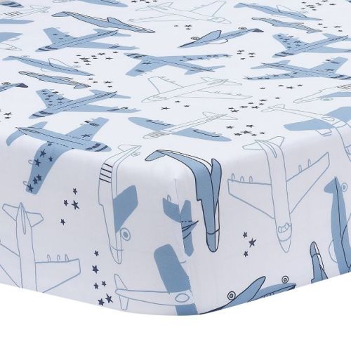 Bedtime Originals Little Aviator Airplane Baby Fitted Crib Sheet - White: Standard Crib/Toddler, Microfiber, 200 Thread Count