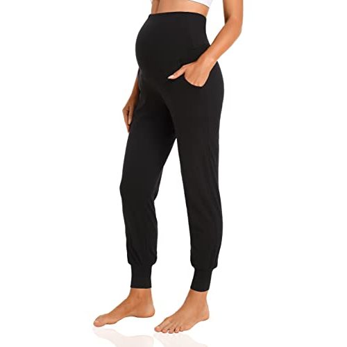 V VOCNI Women's Maternity Pants Maternity Activewear Jogger Track Cuff Sweatpants Over The Belly Stretchy Pregnancy Pants