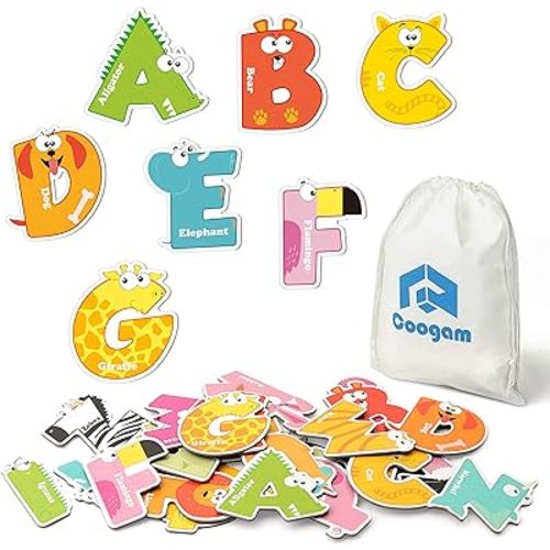 Coogam Magnetic Letters 26Pcs Jumbo ABC Alphabet Colorful Animal Shape Large Uppercase Fridge Magnets Educational Toy Set Learning Spelling Games for Kids 3 4 5 Years Old