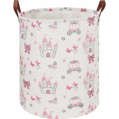 19.7" Laundry Basket,Kids Dirty Clothes Hamper,Waterproof Toys Storage Bin,Room Decor,Gift Baskets,Nursery Hamper(Pink Princess)