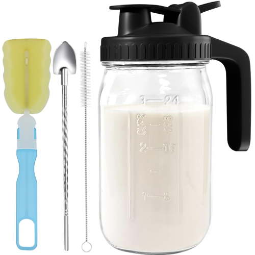 2X 32Oz Mason Jar pour Spout Lid -Glass Pitcher with Lid ,Breast Milk Pitcher,Seal for Juice,Milk,Coffee,Tea,Lemonade