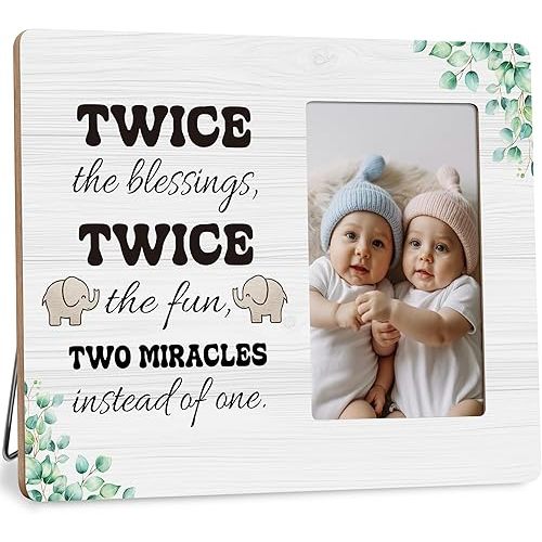 Twins Baby Picture Frame, Twin Mom Gifts Photo Frame, Two Miracles Instead of One Fits 4x6 Photo
