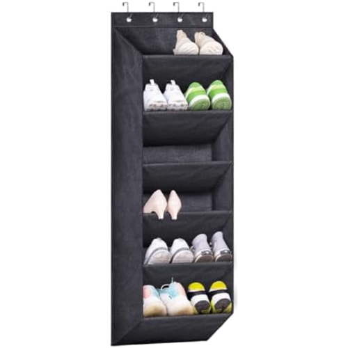 Shoe Rack for Door with Large Deep Pocket, Hanging Door Shoe Organizer for Closet Hanger, Dorm and Narrow Sneaker Storage Holder, Black