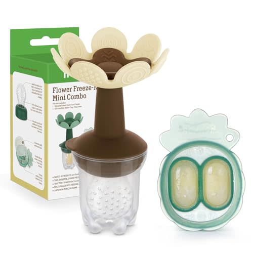 Haakaa Flower Baby Fresh Fruit Food Feeder with Mini Freezer Nibble Tray, Breastmilk Popsicle Mold for Baby Cooling Relief, Food Grade Silicone Baby Mesh Feeder for Infants 4M+ (Oat)