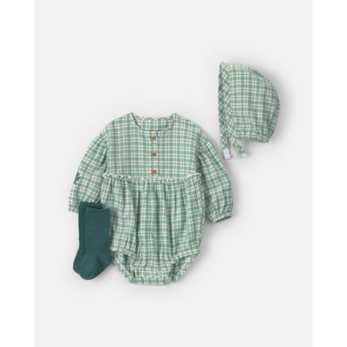 Baby Girl 3-Piece Flannel Long-Sleeve Bubble Set - Green | Carter's