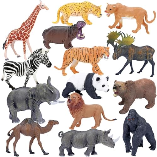 BOLZRA Safari Animals Figures Toys, Realistic Wild Zoo Animal Figurines, Plastic African Jungle Animals Playset for Kids Toddlers, 14Pcs Birthday Gifts Christmas Stocking Stuffers