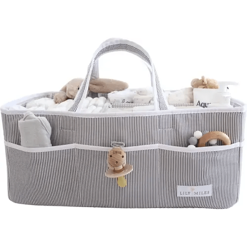 Lily Miles Baby Diaper Caddy - Organizer Tote Bag for Infant Boy or Girl - Baby Shower Basket - Nursery Must Haves - Registry Favorites - Newborn Caddie Car - Gray/Gray, Extra Large