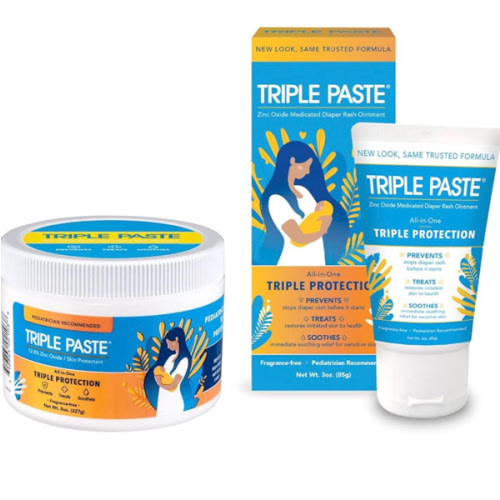 Triple Paste Diaper Rash Cream for Baby - 8 Oz Tub & 3 Oz Tube At Home & On the Go Bundle – Zinc Oxide Ointment Treats, Soothes & Prevents Diaper Rash, Baby Essentials for Daily & Overnight
