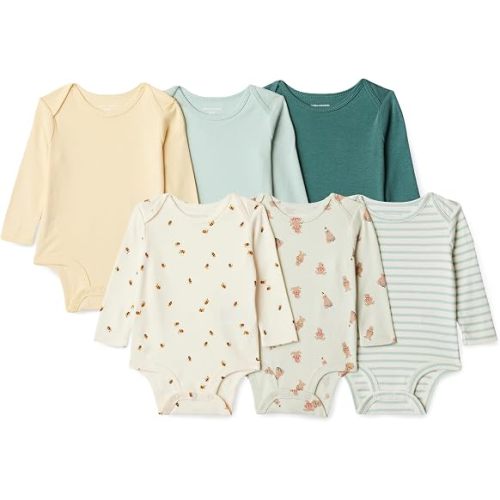 Amazon Essentials Unisex Babies' Long-Sleeve Cotton Bodysuits, Pack of 6