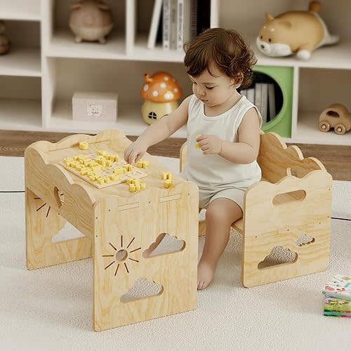 Montessori Table and Chair Set -Toddler Table and Chair Set, Wood Toddler Table and Chairs, Weaning Baby Tables Chair Set, Ldeal for Mealtime, Learning, and Play, Easy to Assemble
