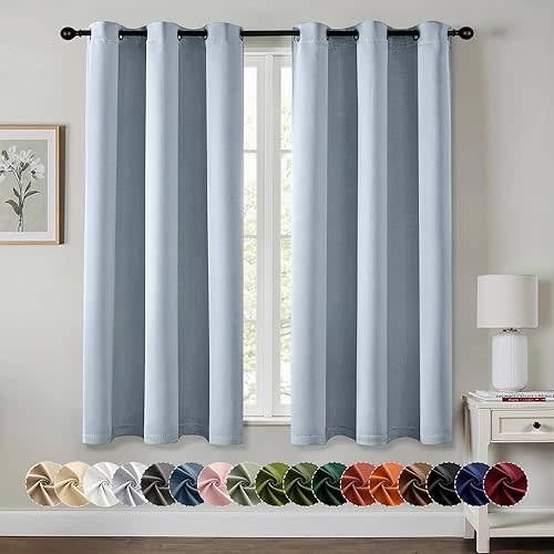MIULEE Light Blue Blackout Curtains for Bedroom Living Room 63 Inches Long 2 Panels, Thermal Insulated Room Darkening Drapes Grommet Noise Reducing Light Blocking Window Treatments 40x63 Inch