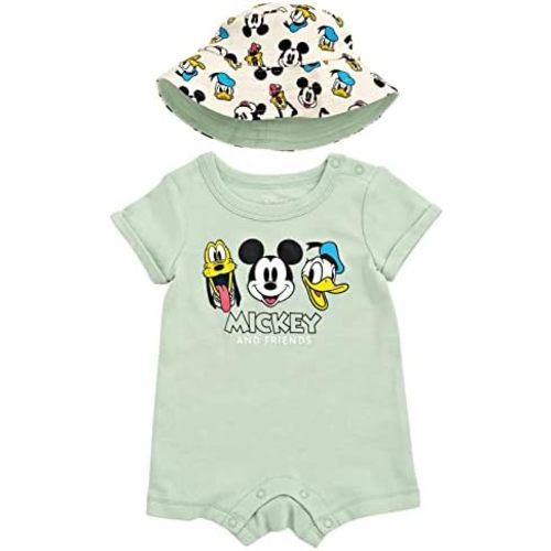 Disney Baby Boys' 2-Piece Romper and Bucket Hat Set Newborn to Infant