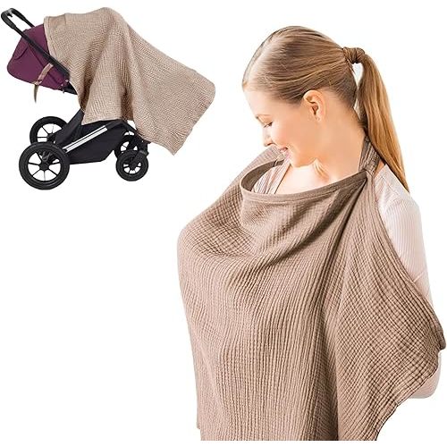 Brown - Breastfeeding Nursing Cover, 100% Cotton Nursing Scarf cover Mother Nursing Apron, (Brown)