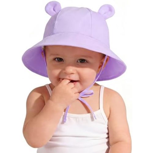 Zando Wide Brim Baby Sun Bucket Hat 0-4T UPF 50+ - Sun Protection Toddler Beach Hats with Bear Ears Infant Hat Adjustable