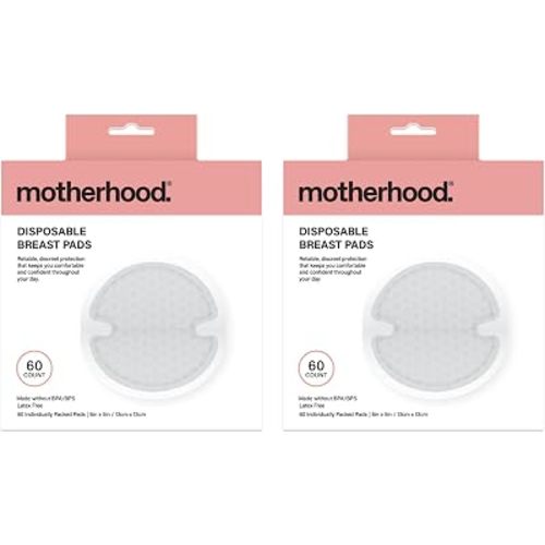 Motherhood Maternity Disposable Nursing Pads – Leak Proof Breast Pads for Breastfeeding, Ultra Absorbent, Individually Wrapped, Soft & Discreet, 60 Count (Case of 2 (120 ct))