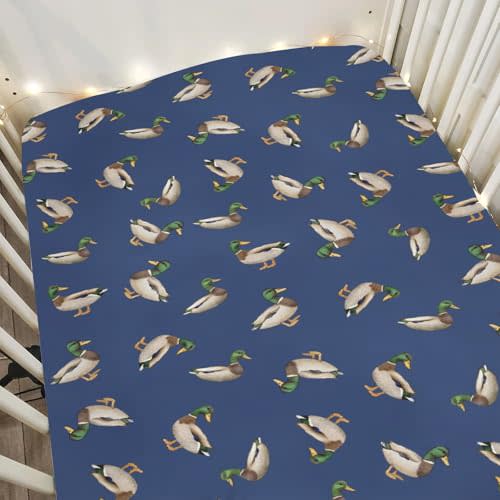 Wild Ducks Mallards Baby Crib Sheets for Boy Girl 52"x28" Mallard Duck Lake Pond Soft Stretchy Fitted Crib Mattress Cover Vintage Duck Hunting Baby Sheet for Standard Crib and Toddler Bed Mattress