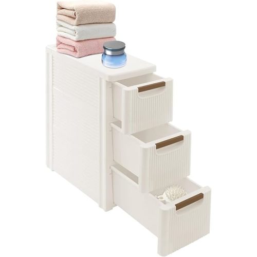 3-Drawer Plastic Rolling Storage Cabinet, Narrow Organizer Cart with 4 Wheels, Slim Bathroom Storage Cabinet Dresser, Narrow Plastic Rolling Cart Organizer with Drawers for Bedroom, Bathroom