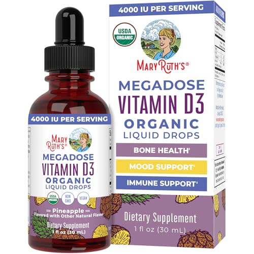 MARYRUTH'S Vitamin D3 Liquid Drops | Megadose 4000 IU | USDA Organic Liquid Vitamin D Spray for Adults & Kids | Immune Support & Bone Health | Vegan | Gluten Free | Non-GMO | 30 Servings