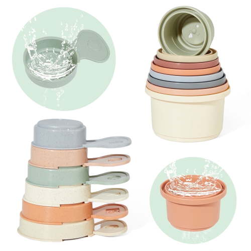 AMCHSURI 14 PCS Mold Free Baby Bath Toys for Kids Ages 1-3, Toddler Toys Stacking Cups And Spoons, Early Learning Educational Gifts