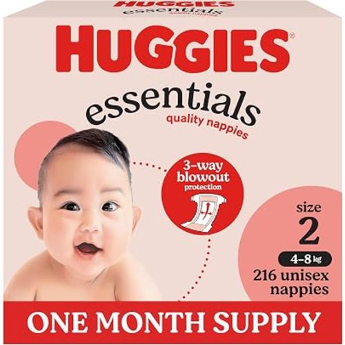 Huggies Essentials Nappies Size 2 (4-8kg) 54 Count (Pack of 4)