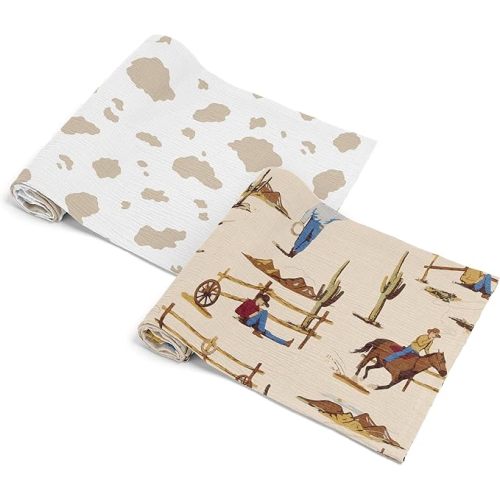 Sweet Jojo Designs 2-Piece Baby Muslin Swaddle Blanket Set (Western Cowboy) for Boys, Infant Nursery, Lightweight Cotton Blanket for Newborns (Cow Print, Wild West, Southern Charm, Country, Horse)