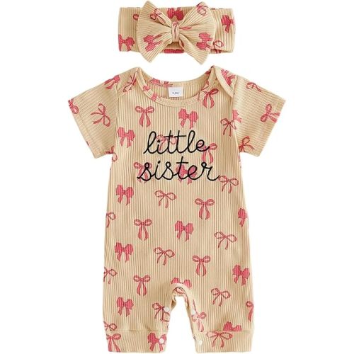Newborn Baby Girl Summer Clothes Little Sister Onesie Outfit Short Sleeve Romper Jumpsuit Infant Clothes