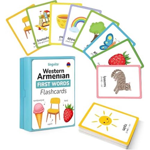 Western Armenian Flashcards for Kids — Bilingual Western Armenian English Flash Cards with Pronunciation Guide | First Words Learning Cards for Toddlers & Beginners | 100 First Words with Storage Box