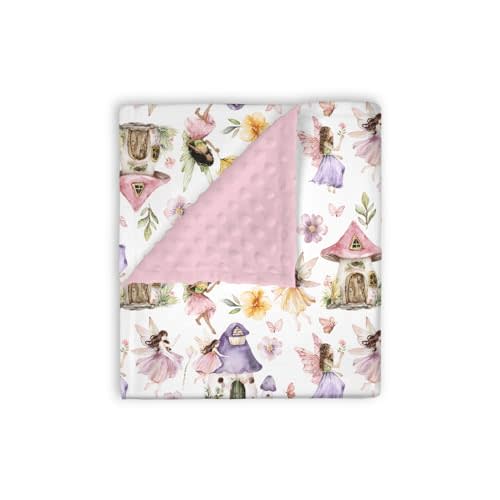 EyMzcod Mink Baby Girl Blankets Pink Purple Fairy Tale Garden, Whimsical Magical World Soft Double Layer Dotted Backing Receiving Swaddle, Newborn Infant Toddler Nursery Crib Bedding Shower Gift 30x40