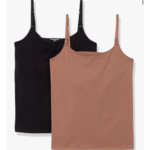 Amazon Essentials Women's Maternity Nursing Friendly Camisole with Adjustable Straps and Built-in Shelf Bra, Pack of 2