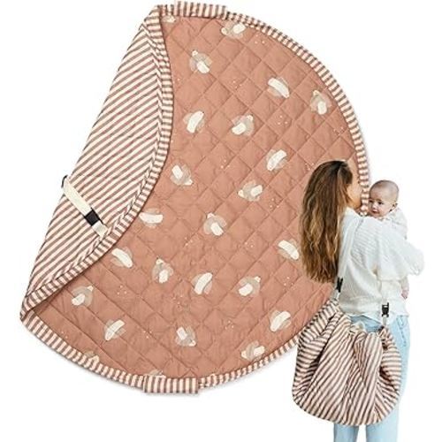 Blooom 2-in-1 Quilted Baby Play Mat & Storage Bag | Portable, Soft, and Convenient | Perfect for Travel & On-The-Go | Portable Play Mat for Baby & Toddler | Oekotex Cotton (Birds, 47 Inches)