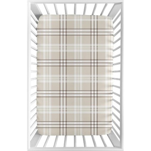 Sweet Jojo Designs Boy, Girl, Unisex/Gender Neutral Baby Fitted Mini Crib Sheet Gingham Plaid Taupe & Beige
