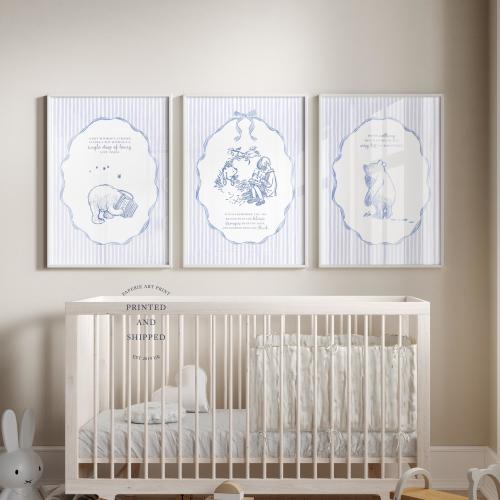 Winnie the Pooh Art Prints | Pooh Bear Quotes | Blue Toile Baby and Nursery Decor