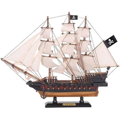 Handcrafted Nautical Decor Wooden Captain Hook's Jolly Roger from Peter Pan White Sails Limited Model Pira