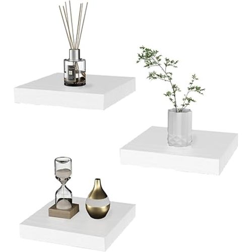 PopiShelves Small Floating Shelves for Wall - 6 Inch Mini Square White Shelves for Bedroom, Living Room, Bathroom, Kitchen, Office Decor Set of 3